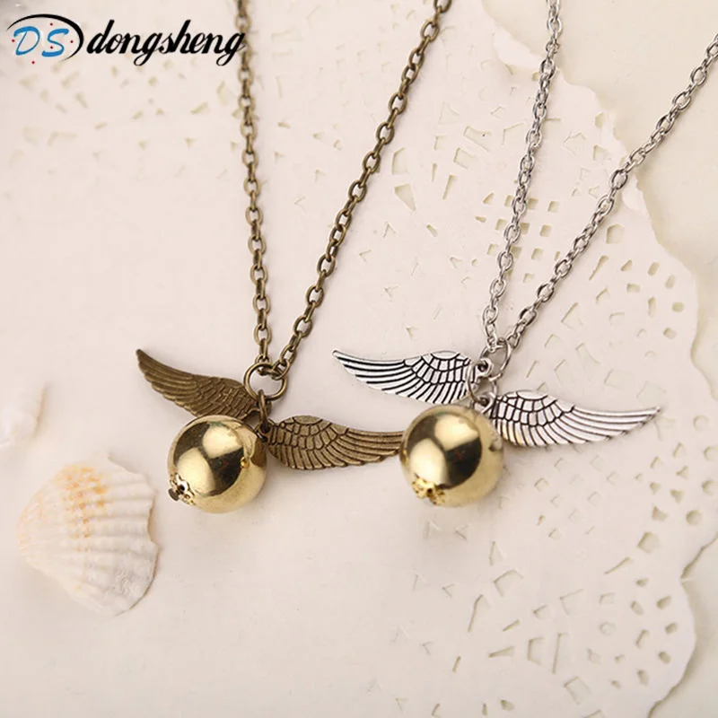 

dongsheng Movie HP The Deathly Hallows Vintage Angel Wings Necklaces Quidditch Gold Snitch Necklaces For Women -30