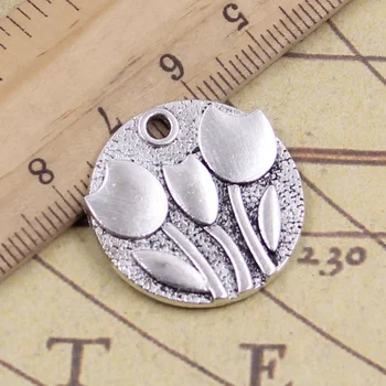 

5pcs/lot Charms Flower Tulips Tulipa 25x25mm Tibetan Pendants Antique Jewelry Making DIY Handmade Craft Bracelet Necklace