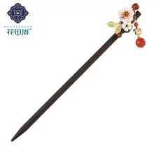 Этнические раковины цветок палочки для волос медный цветок части с красным камнем деревянные шпильки для женщин женские головные украшения FZ-18056-2