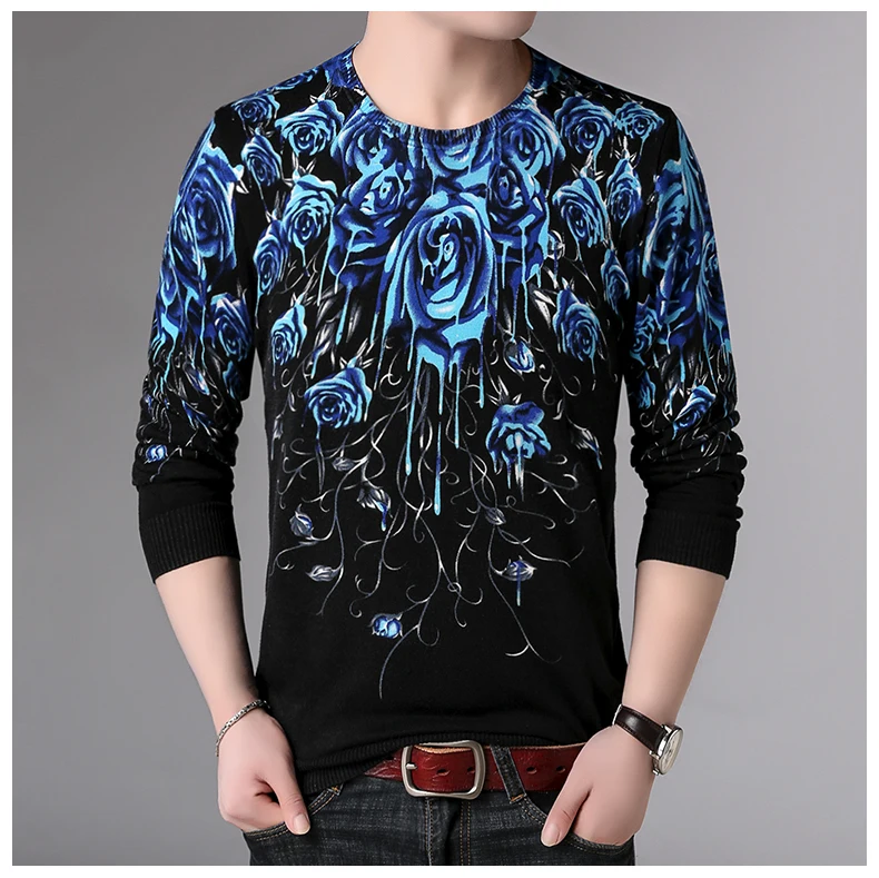 2018 Autumn Men Long Sleeve Sweater Malha Masculina Chompas Para Hombre Invierno Men Casual Rose Flower Sweaters Floral Knitwear (6)