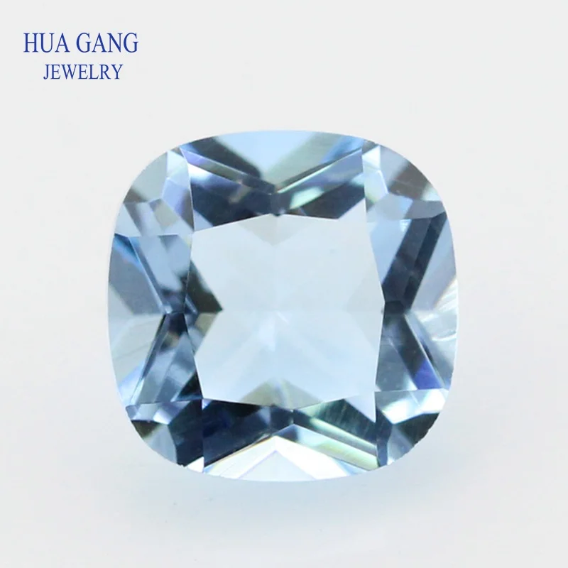 Light Sea Blue Color Cushion Cut Shape Princess Loose Glass Beads Synthetic Gems For Jewelry Size 4x4~15x15mm Free Shipping | Украшения и