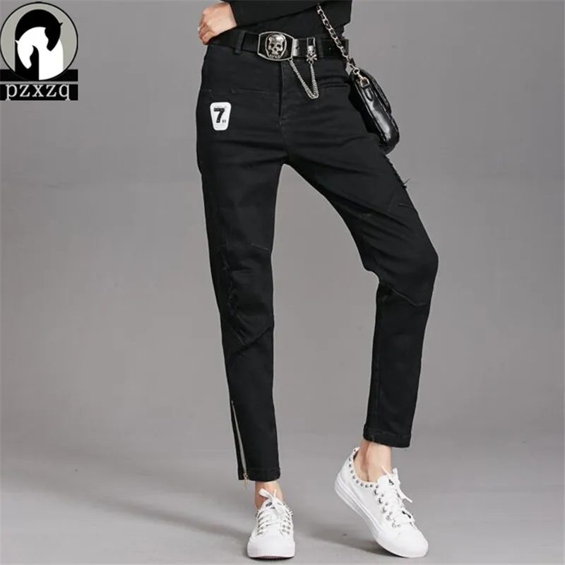 

2019 New Black Zipper Fashion Holes Jeans Women Pencil Pants High Waist Jeans Sexy Slim Elastic Pants Trousers Fit Lady Jeans