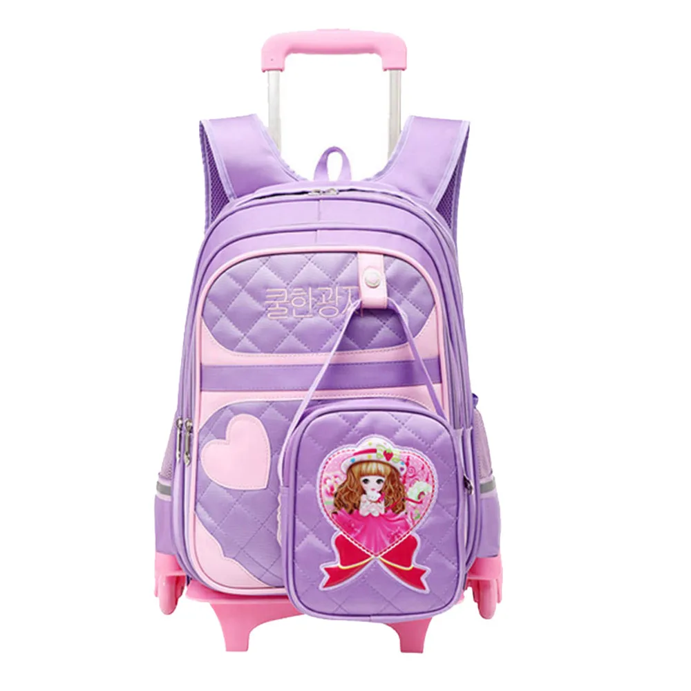 2/6 Wheels Children Trolley School Bags 2 pcs set Sweet girls backpack