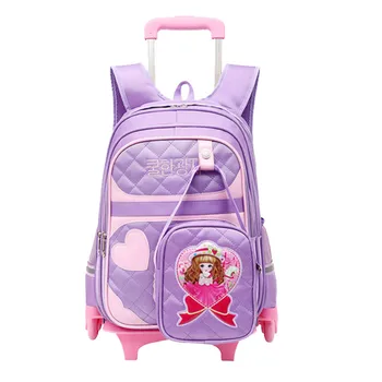 

2/6 Wheels Children Trolley School Bags 2 pcs set Sweet girls backpack Trolley Travel Luggage Book Bags Wheeled Backpack Mochila