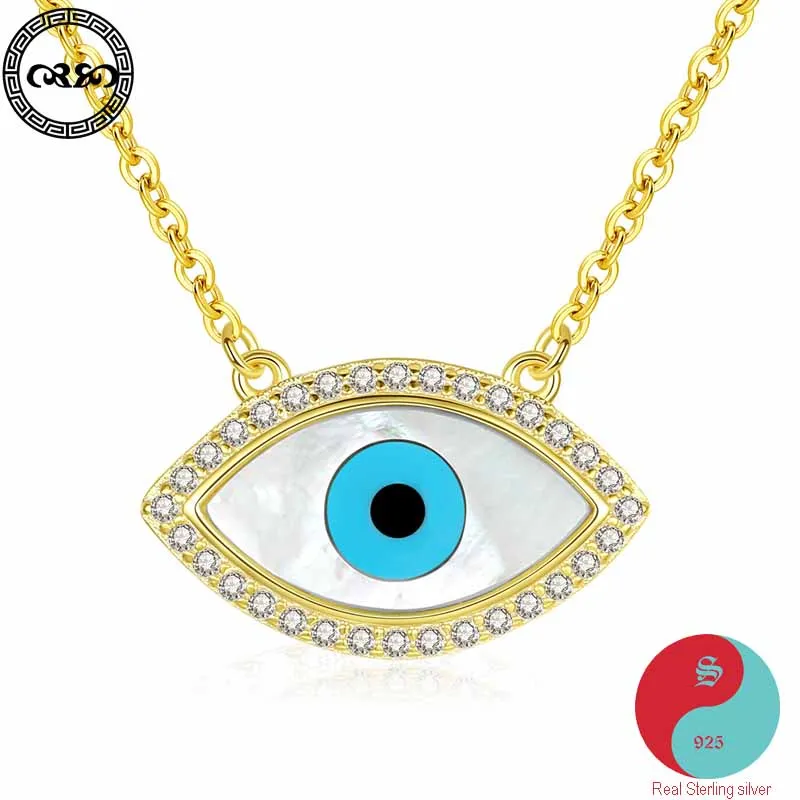 

Original Minimalist Solid Real Pure 925 Sterling Silver Clavicle Necklace Women shell turkish evil eye pendant necklace