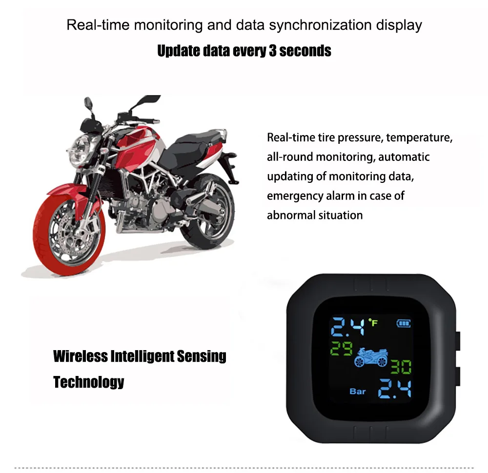 

Original Engine Tire Pressure Monitoring System Wireless TPMS Motorcycle Tire Alarm 2 External Sensor Moto Tools