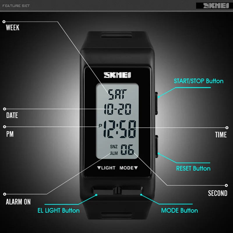 Спортивные часы для мужчин и женщин, светодиодный обратного отсчета, мужские часы с будильником, цифровые наручные часы, 50 м, водонепроницаемые, reloj hombre SKMEI