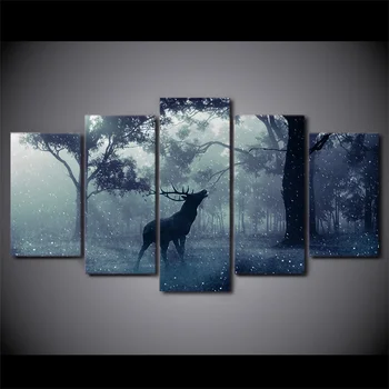 

5 Pcs Snow Deer Forest Canvas HD Printed Poster Frame Painting Wall Art Pictures Framework Telas Pintadas E Quadros Para Parede