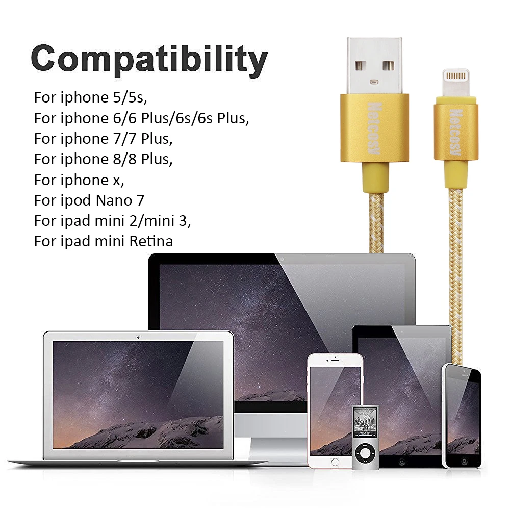 Netcosy для iphone 8 кабель MFi сертифицированный USB кабель для зарядки шнур для i iphone 7 6s 6 plus 7 plus для ipad Pro Air 2 линии синхронизации данных