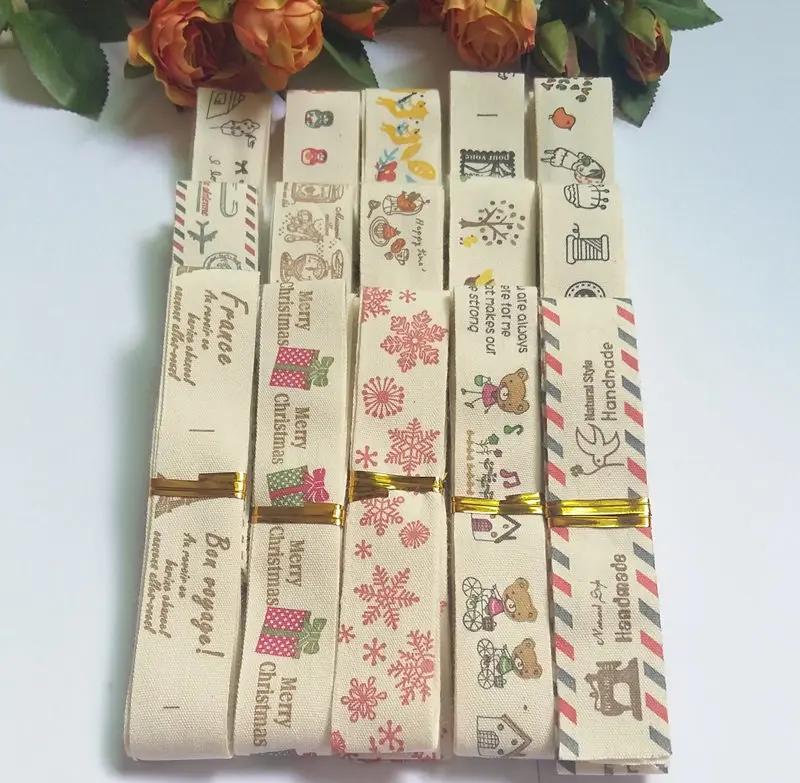 

Mix 15pcs Handmade HOME SEWING Printed Cotton Webbing Sewing Label Cotton Fabric Printing Sewing Tape Ribbons For DIY Apparel