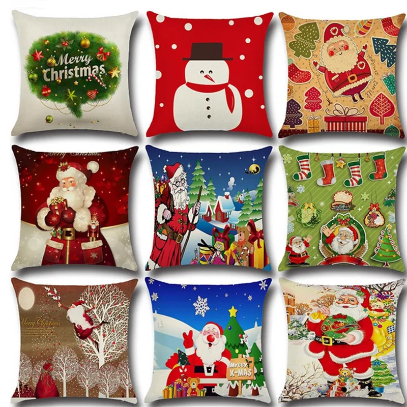 

Merry Christmas Pillow Case Santa Clasus Tree Socks Pattern Pillow Cover For Home Bedroom Office Seat Pillowcase 45x45cm