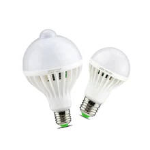 Inteligentny dźwięk/PIR czujnik ruchu lampka led 3W 5W 7W 9W 12W E27 220V żarówka indukcyjna schody korytarz noc światło biały kolor(China)