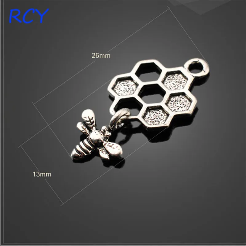 

High Quality 10 pcs/lot wholesale Alloy Antique Silver Plated Animal Charm Metal Honey Bee Charms Pendants For Necklace 26*13mm