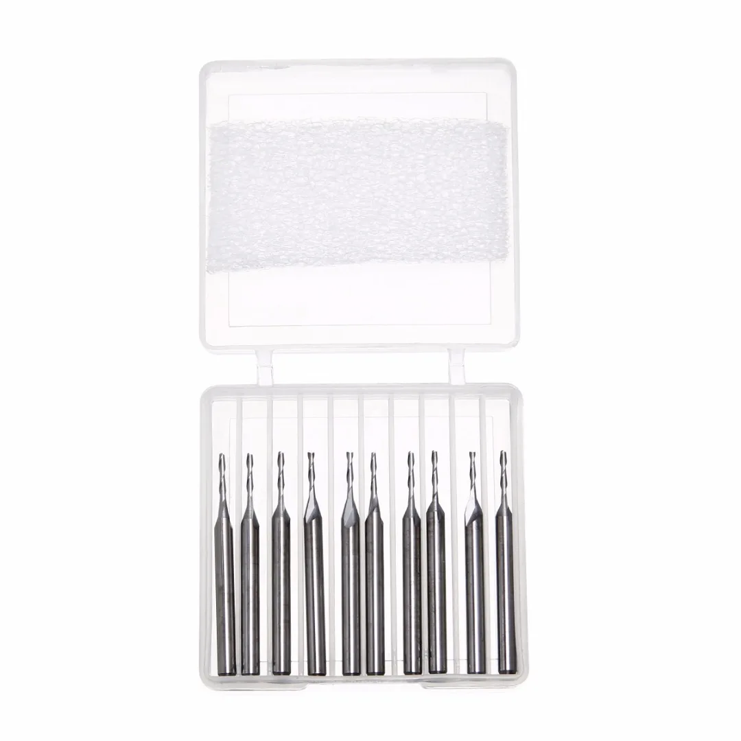 10pcs Tungsten Steel 2 Flutes End Milling Cutter 1/8" 1mm Double Flute Spiral Carbide Flat Nose End Mill CNC Router Bit