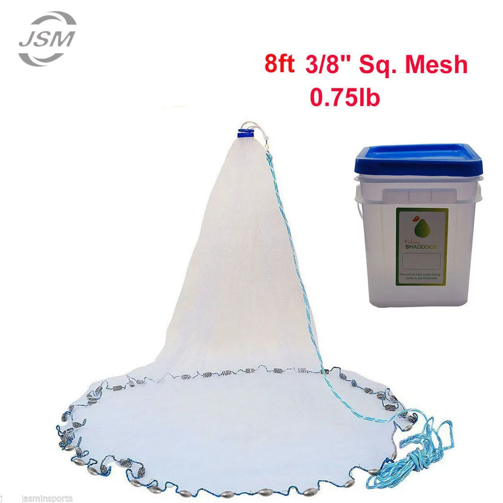8ft 3/8" Sq Mesh American style Cast Net with lead Sinkers fish trap