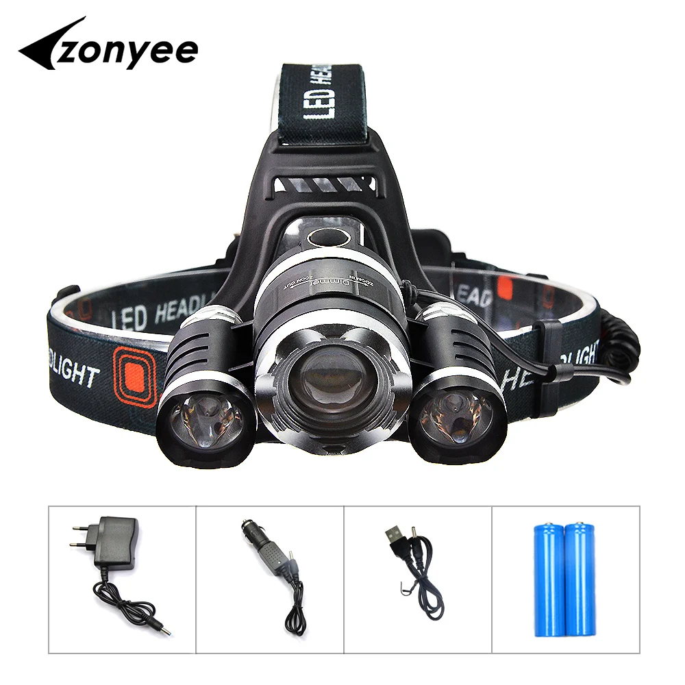 

Zonyee LED Headlight XM-L 3T6 LED Head Light Lamp 10000Lumen 4 Modes Zoom Headlamp Lantern Hunting Head Flashlight With Battery