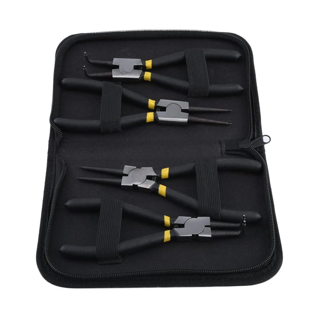 

OUTAD 4 Pcs/Set 175MM Pliers Set Multi-Functional Snap Ring Pliers Internal External Bent Straight Pliers Durable Circlip Tool