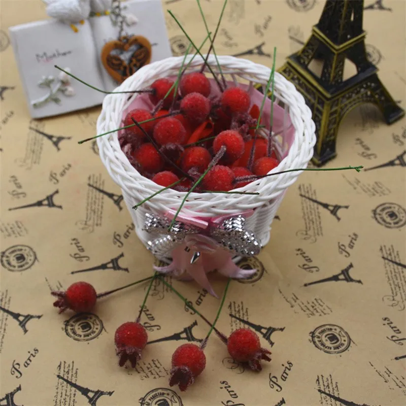 10 шт. мини Поддельные стеклянные гранат фрукты маленькие Ягоды Искусственные цветы красная вишня тычинки Свадебные Рождественские декоративные