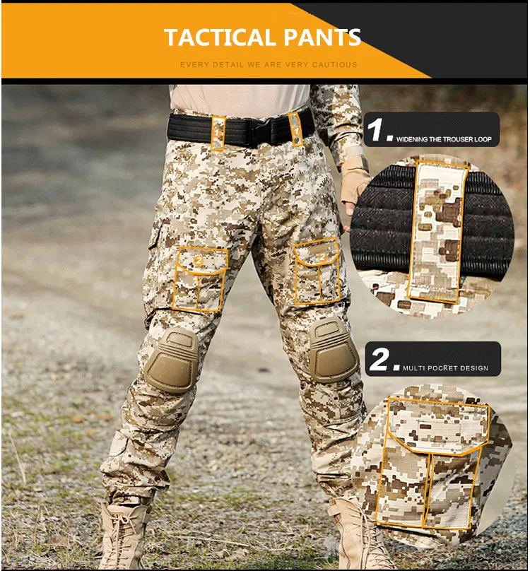Тактическая Экипировка боевые брюки охотничьи военные карго камуфляж страйкбол брюки мужские с наколенниками брюки армии США