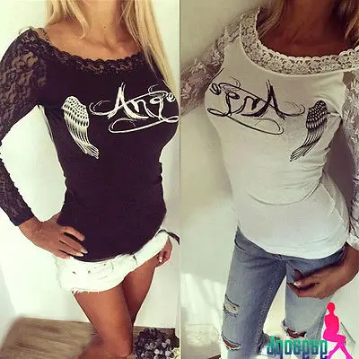 Новая женская футболка с длинным рукавом тонкая Кружевная Повседневная модные