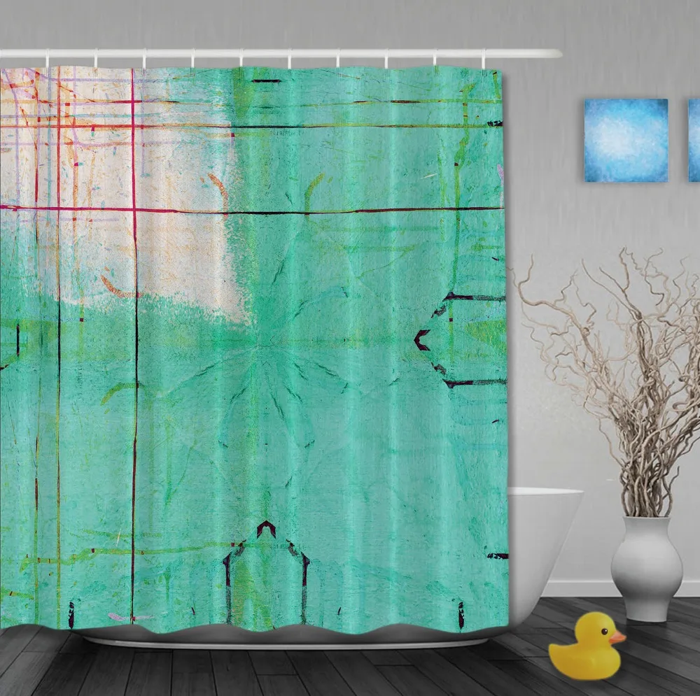 Fantastic Abstract Painting Green Color Shower Curtains Waterproof