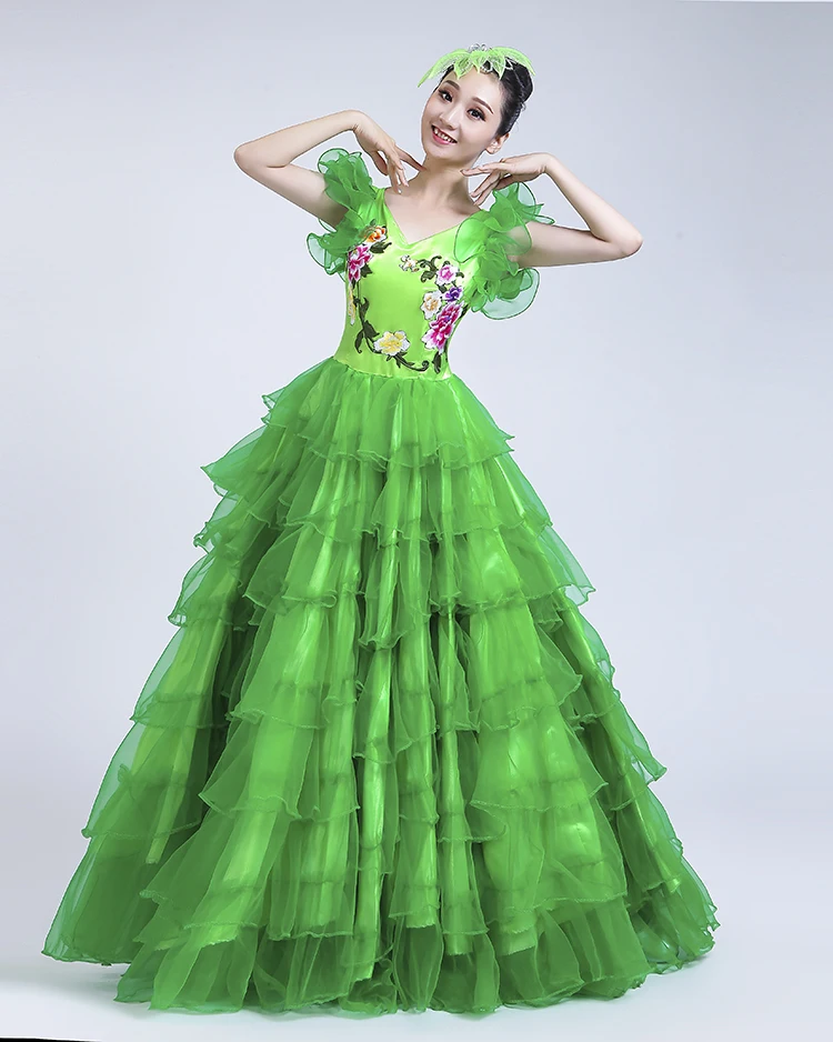 Женская испанская юбка для фламенко размера плюс, платье для танцев, одежда для женщин, Красная Зеленая испанская коррида, праздничная одежда для танца живота DL3480