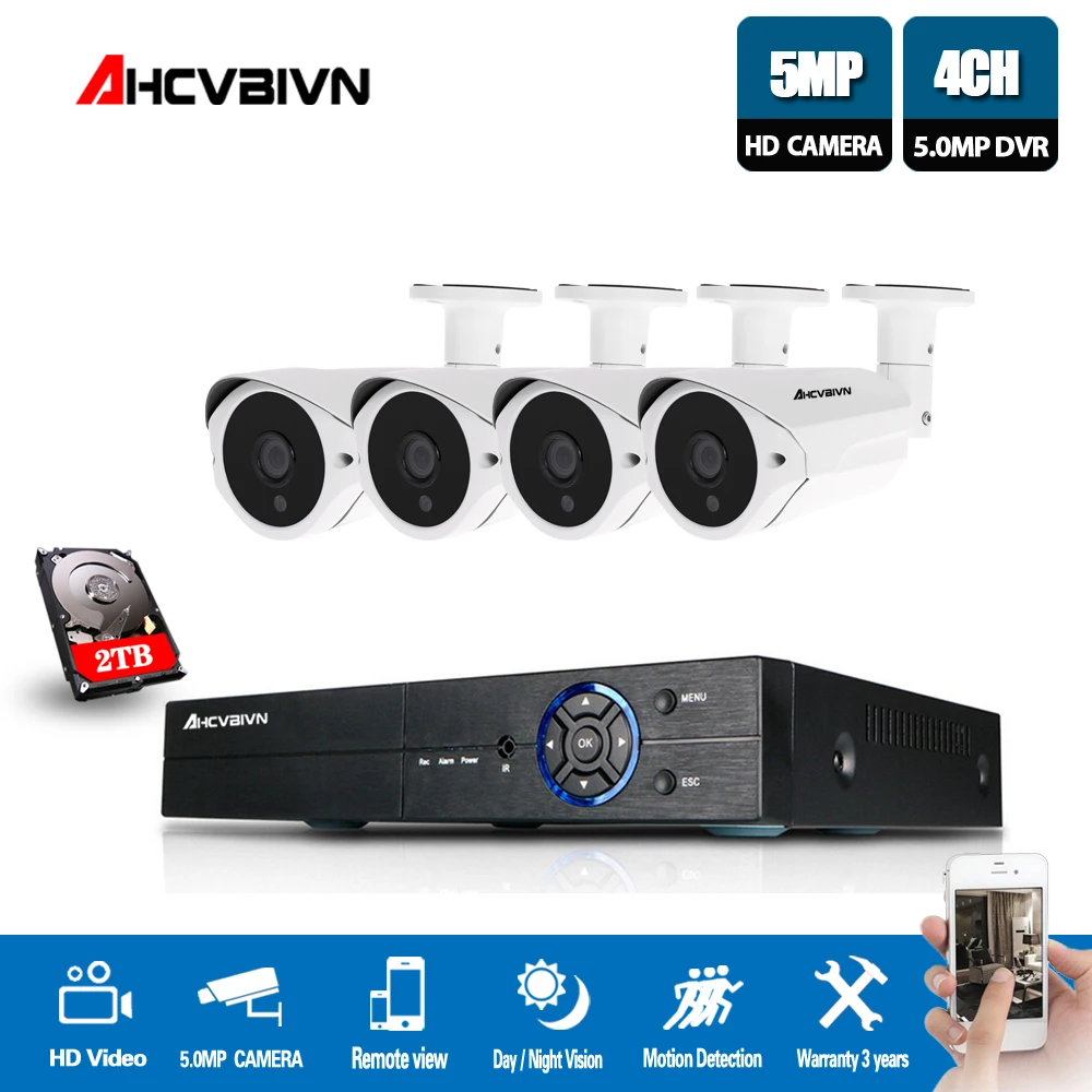 

AHCVBIVN 4CH 5MP AHD DVR Kit CCTV Camera System 4PCS 5.0MP Security Camera IP66 Outdoor Video Surveillance System APP View