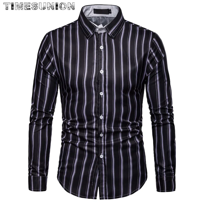 Classic Striped Men Long Sleeve Shirt Fashion Slim Fit Lightweight Button-down Classic Male Smart Casual Shirts