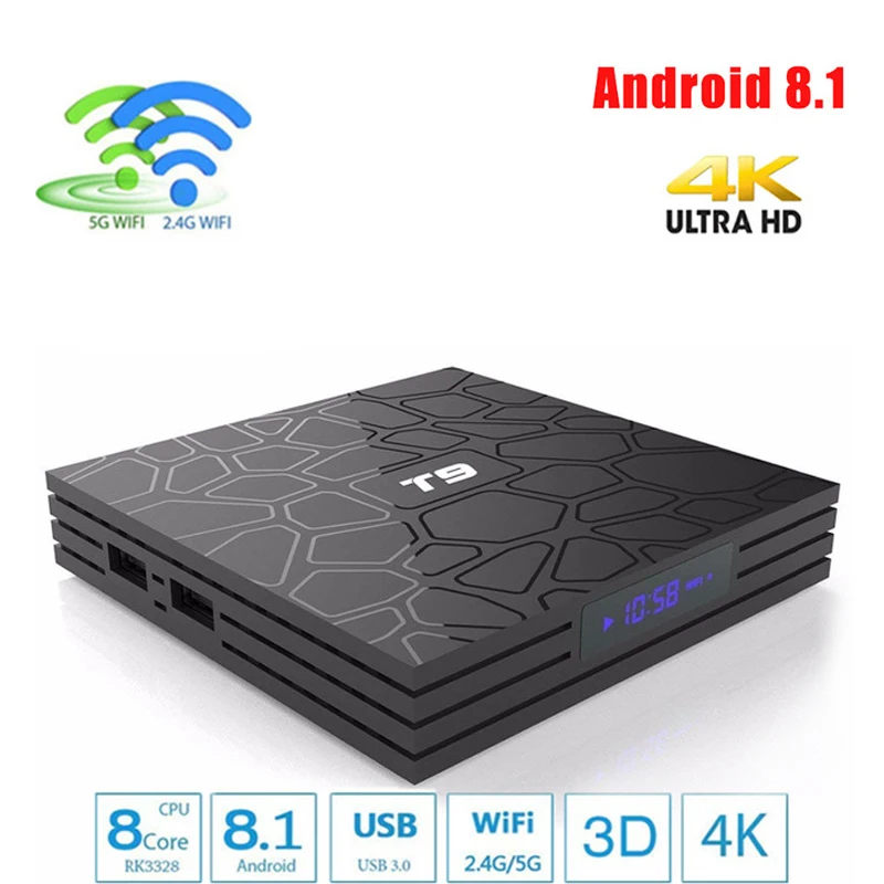 

t9 tv box android rk3328 Android8.1 tv box Bluetooth 4GB 32GB 64GB 4K Support 2.4GHz 5GHz WiFi HD 4K Smart Set top box