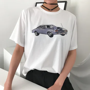 

YYXZ Summer Fashion Cute Loose Print Car Short Sleeve Lady Tee SML Thin Fabric O-neck Woman Casual Cotton T-Shirt Streetwear Top