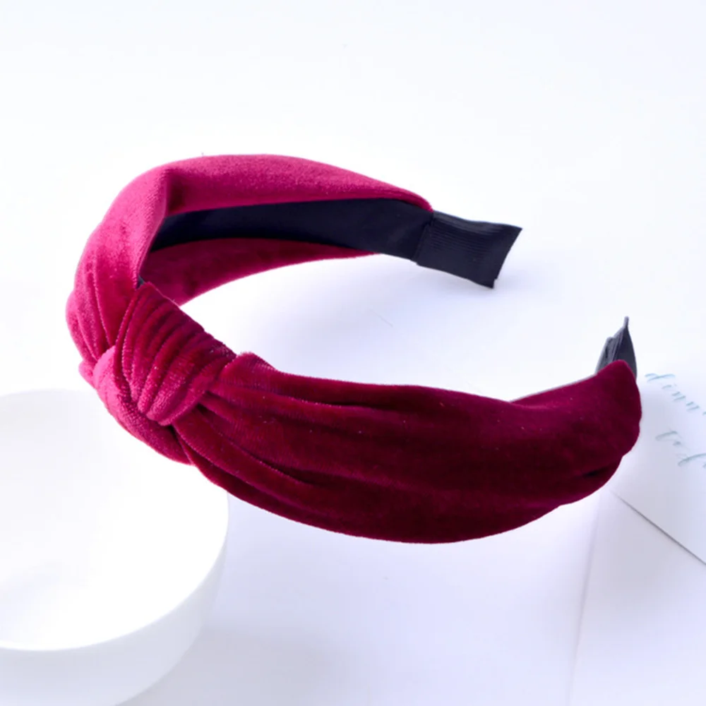 Модная бархатная лента для волос с узлом, Женская винтажная одноцветная завязанная повязка на голову, повязка для волос для женщин, аксессуары для волос - Цвет: Wine Red