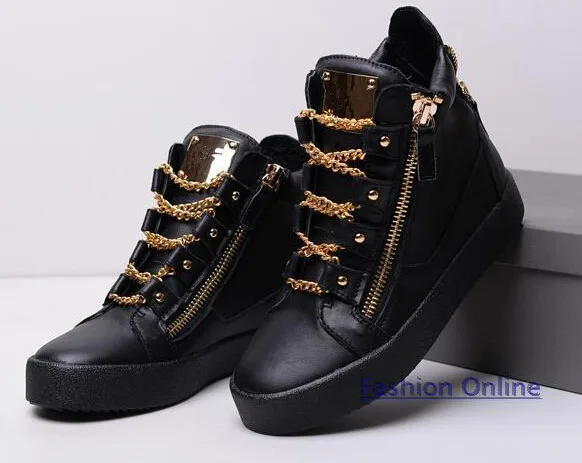 black shoes with gold zipper