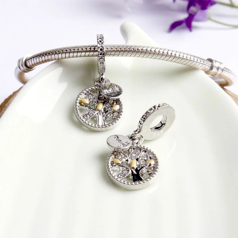 

free shipping 1pc plated family life tree hanging bead charms fit european pandora style bracelet B062