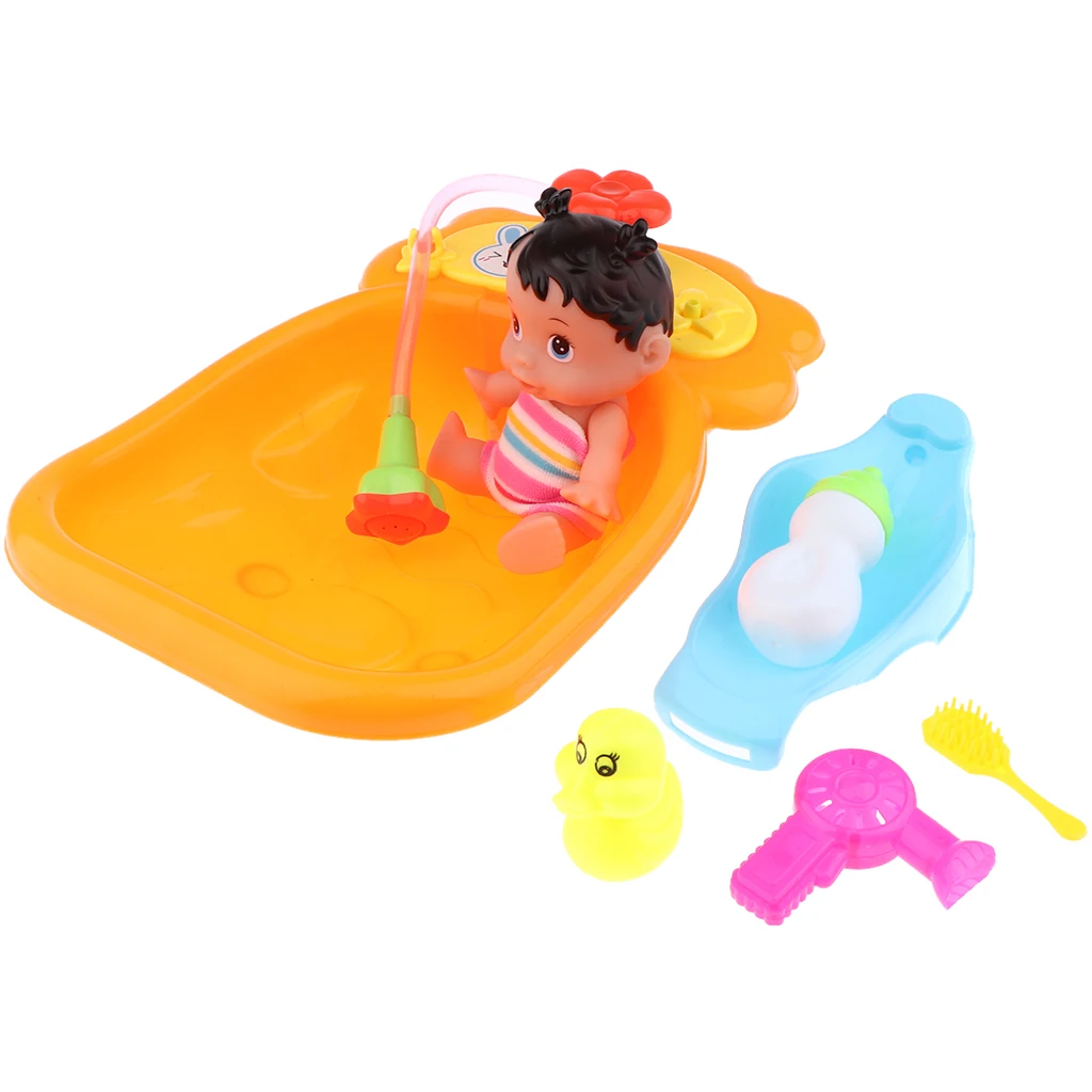 Bathtime Doll Bath Set Mini Bathtub Toy with Baby Doll Pretend Play Bath Toys Games for Kids