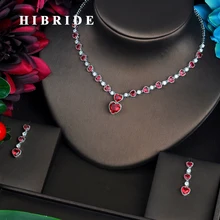HIBRIDE Fashion Red Love Heart Shape CZ Jewelry Sets For Women Luxury Necklace Set Wedding Dress Accessories Party Show N-452