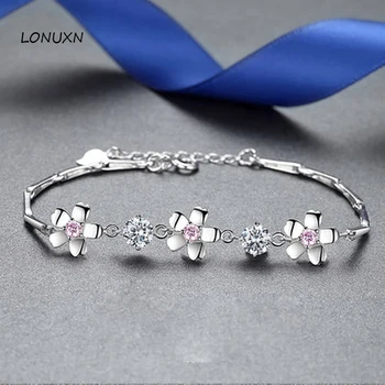 

16+4cm 925 Sterling silver purple lucky Four-leaf Clover Plum high quality simple fashion female jewelry Wedding lovers gift