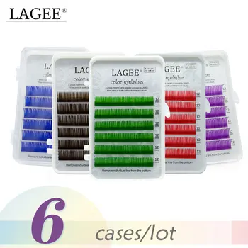 

LAGEE 6 case Eyelash Extensions Purple Blue Color Individual Eyelashes Silk Soft Macaroon color False eyelash Aseptic Safe Lash