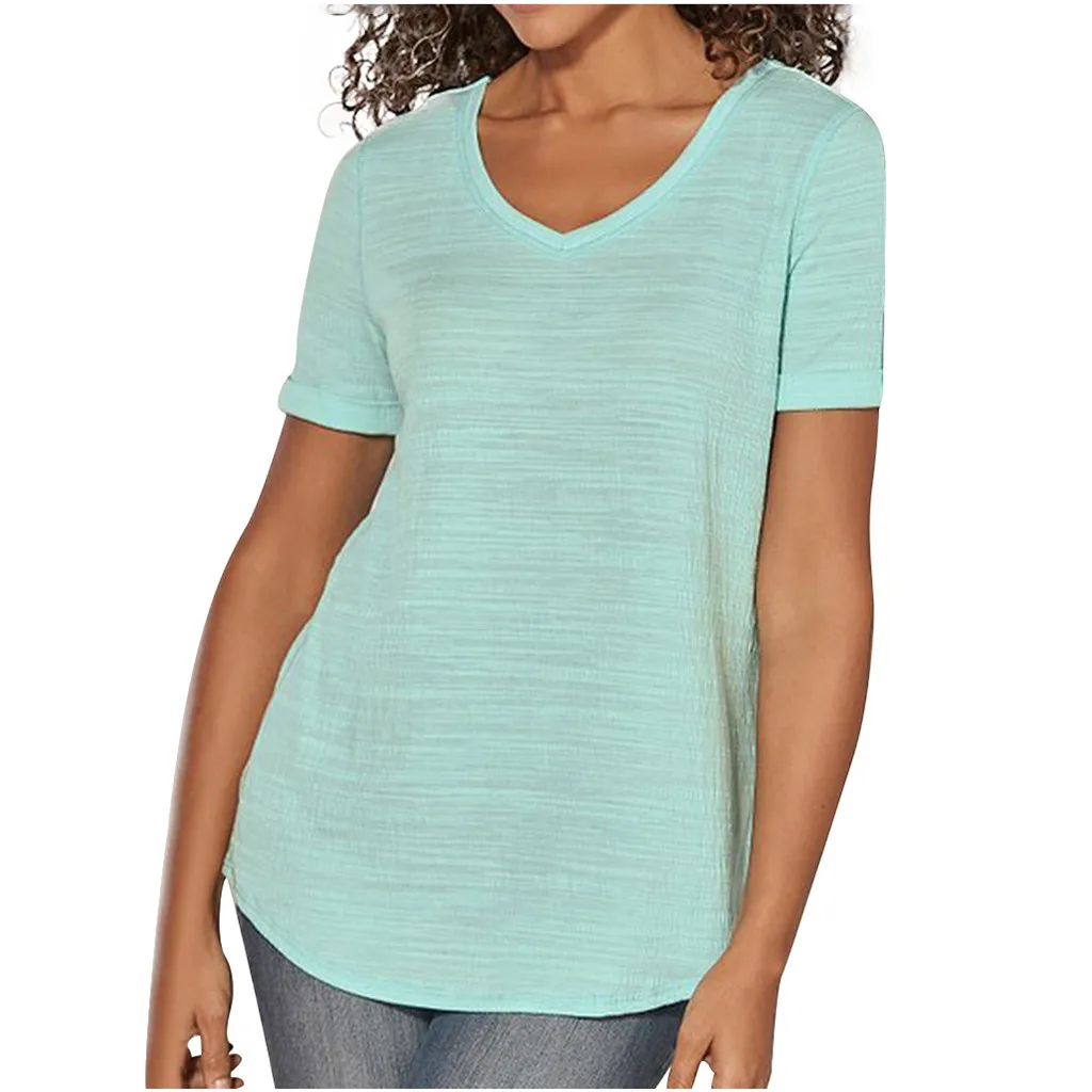 

Fashion Women Tshirt Solid V-Neck T-shirt Summen Short Sleeve Casual Top Daily T Shirt Women tops mujer verano