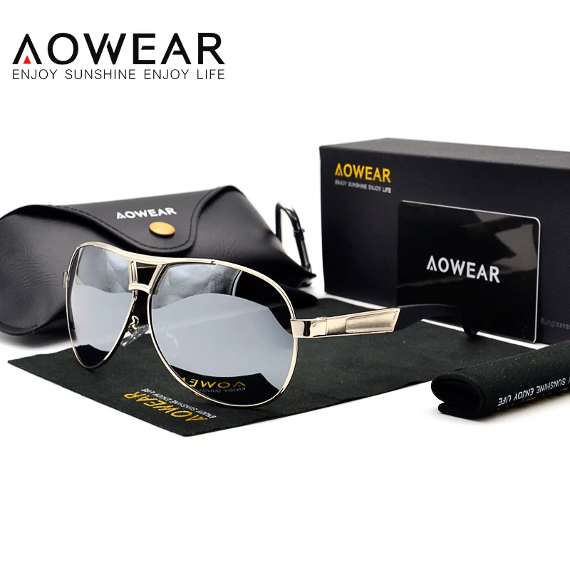 

AOWEAR Brand Designer Oversized Sunglasses Men Night Yellow Lens Polarized Sunglasses Male Retro Driving Glasses Gafas De Sol