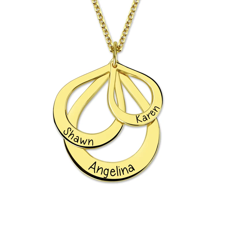 Ожерелье в форме капли с гравировкой, подвеска в виде капли золотого цвета, ожерелье с семейным именем