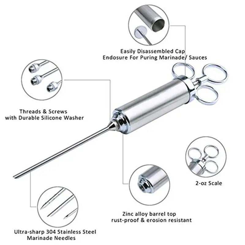 2 пищевые ароматные приправы барбекю мясо шприц маринад набор игл для маринования прочный инъекционный пистолет с 3 иглами для свиной курица, индейка
