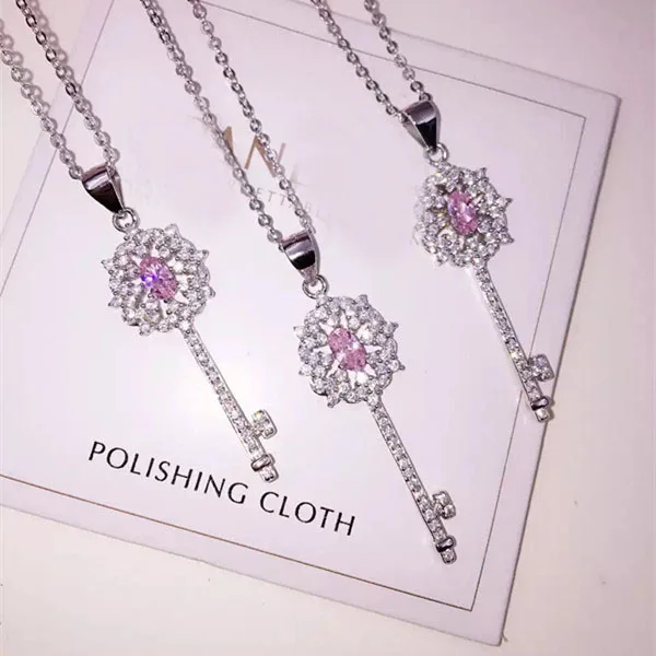 

Designer Fashion 925 Sterling Silver Jewelry 3A Cubic Zirconia Party Key Necklace
