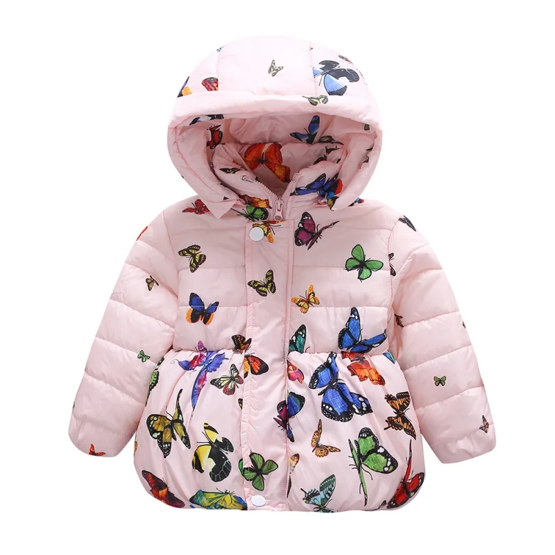 

Children Girl Winter Coats Beautiful Butterfly Floral Parkas Thicker Cotton Warm Hooded Down Kids Outwear 2019 New