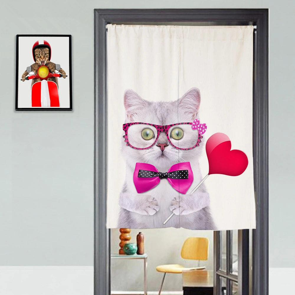 Us 24 88 35 Off Customsize Canvas 3d Door Curtains Panel Pink Naughty Kitten Pattern Thicken Kitchen Curtains Bedroom Curtains For Living Room In