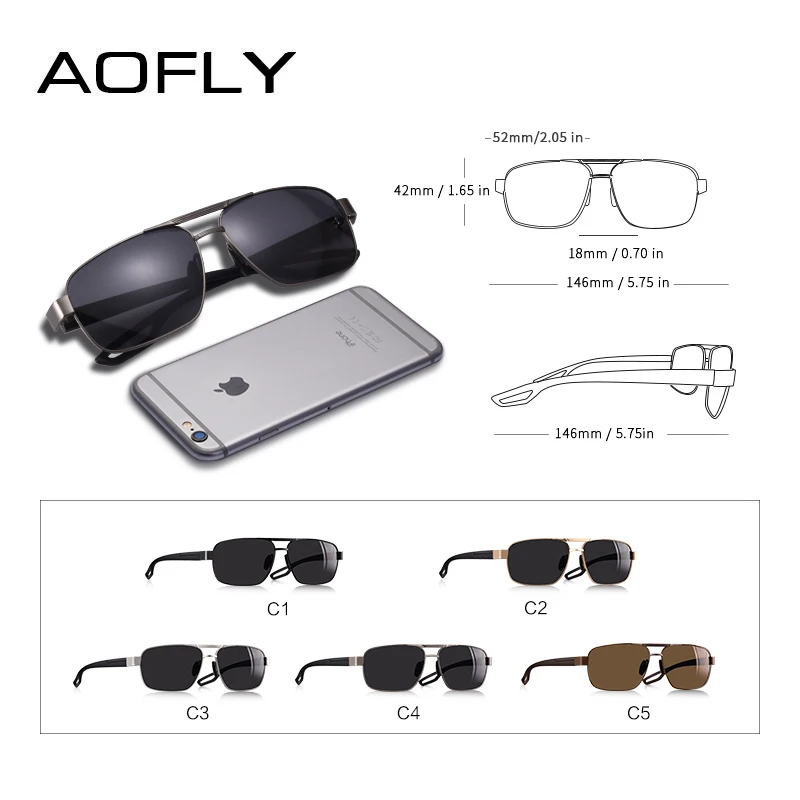Koop Aofly Ontwerp Mannen Gepolariseerde Zonnebril Metalen Mannen Zonnebril Rijden Plein Shades Oculos Masculino Mannelijke Eyewear Goggle AF8194