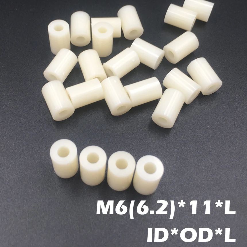 

500pcs M6 6.2*11*10 6.2x11x10 6.2*11*12 6.2x11x12 ID*OD*L ABS Plastic Nylon Round Column Insulation Shim Washer Standoff Spacer