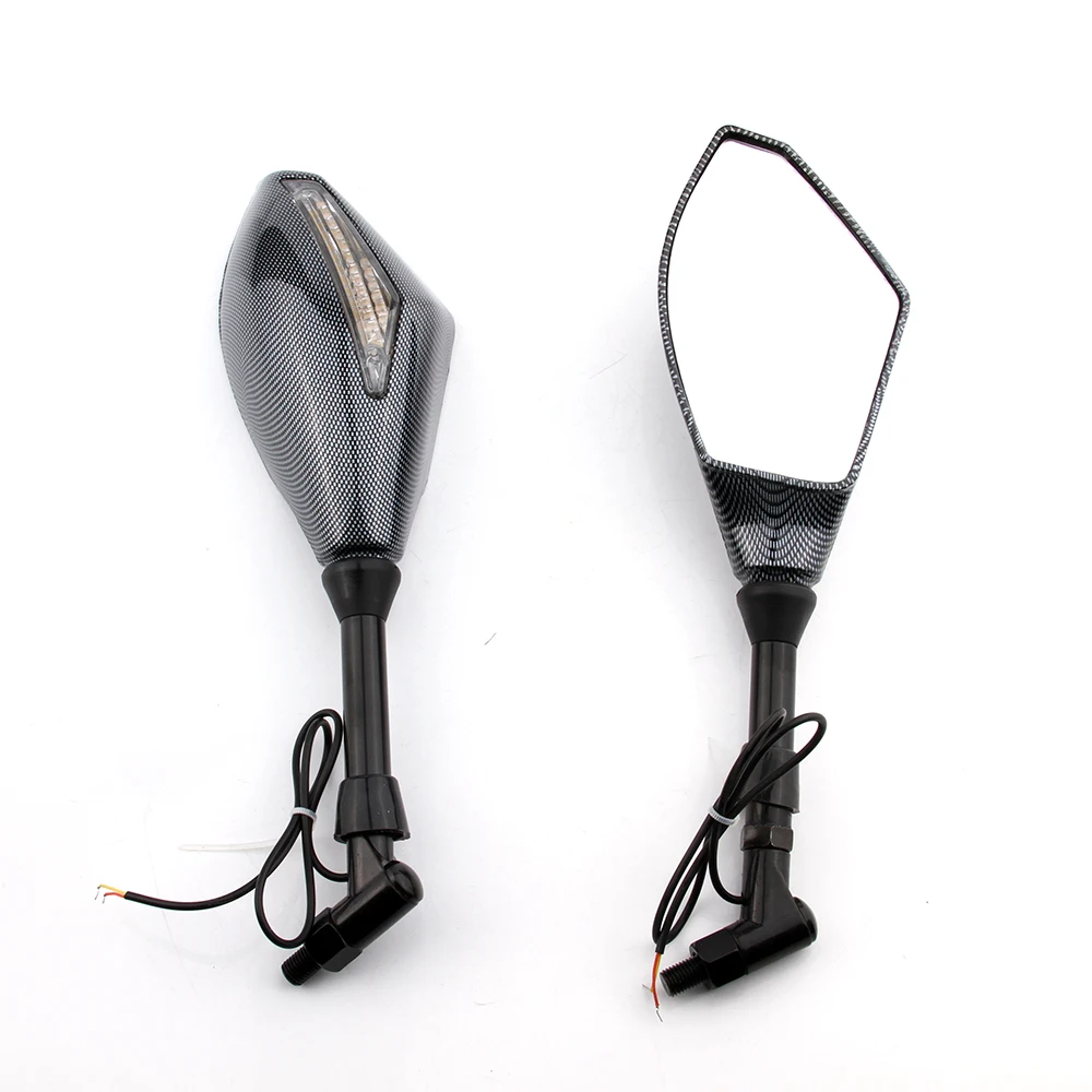 

Universal 10mm screw Motorcycle Integrated LED Turn Signals Side Mirrors For Kawasaki Suzuki Cruiser Chopper Carbon