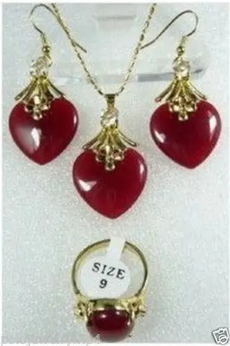 

hot sell new - hot sale Fast SHIPPING Jewelry Red jade Necklace Earrings Ring Set (A0511)