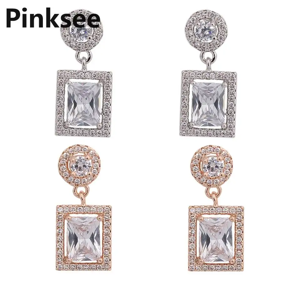 

Fshion Rectangle Design Top Quality Earrings Cubic Zircon Stud Earring for Women Boucle D'oreille Pendientes Mujer