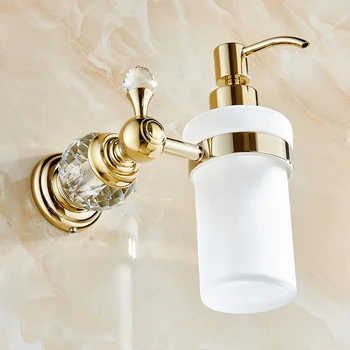 

Liquid Soap Dispensers Luxury Gold Color Soap Dispenser Wall Mounted With Frosted Glass Container bottle Bathroom Products HK-38